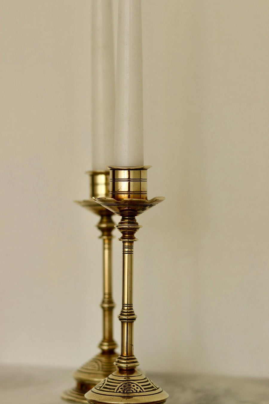 Pair of Mid-Century Swedish Brass Candle Holders