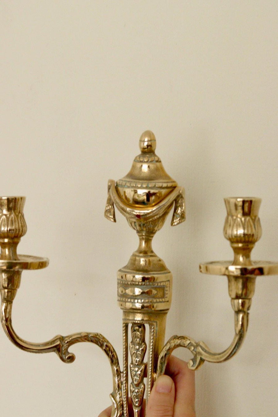 Pair of Vintage Gustavian Style Brass Sconces