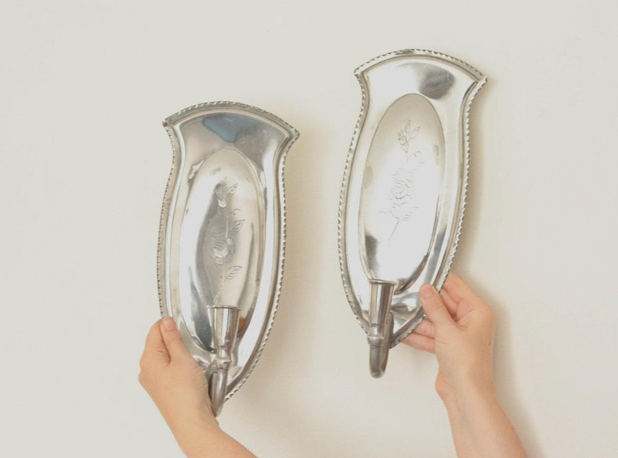 Pair Of Mid Century Swedish Pewter Sconces by Svenskt Tenn