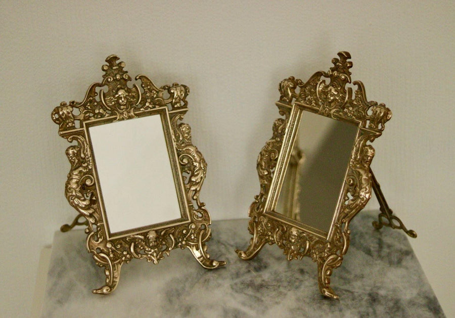 Baroque Antique Brass Mirror on Easel