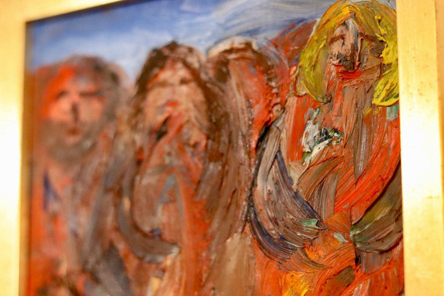 Mid-Century Original Swedish Oil on Panel "Figures "