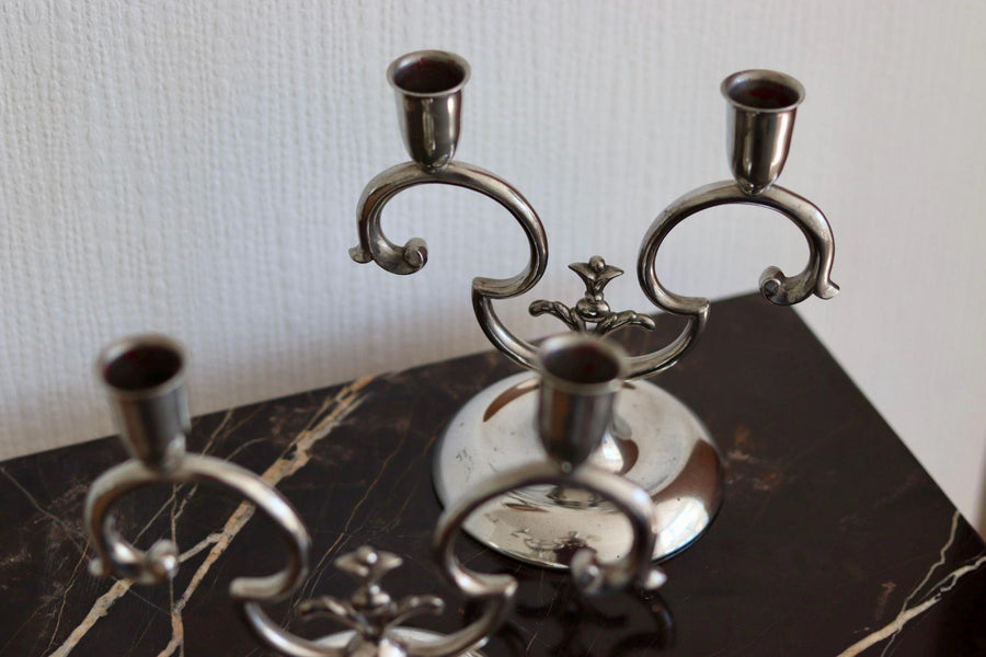 Pair of Vintage Swedish Pewter Candleholders by  Svenskt Tenn