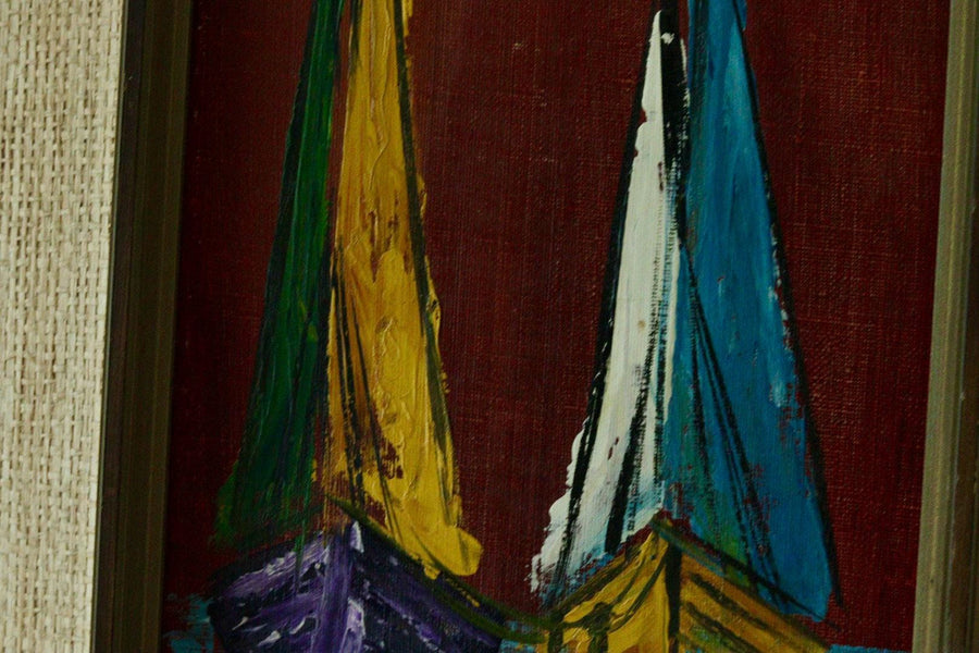 Mid-Century Oil Painting "Sailboats"