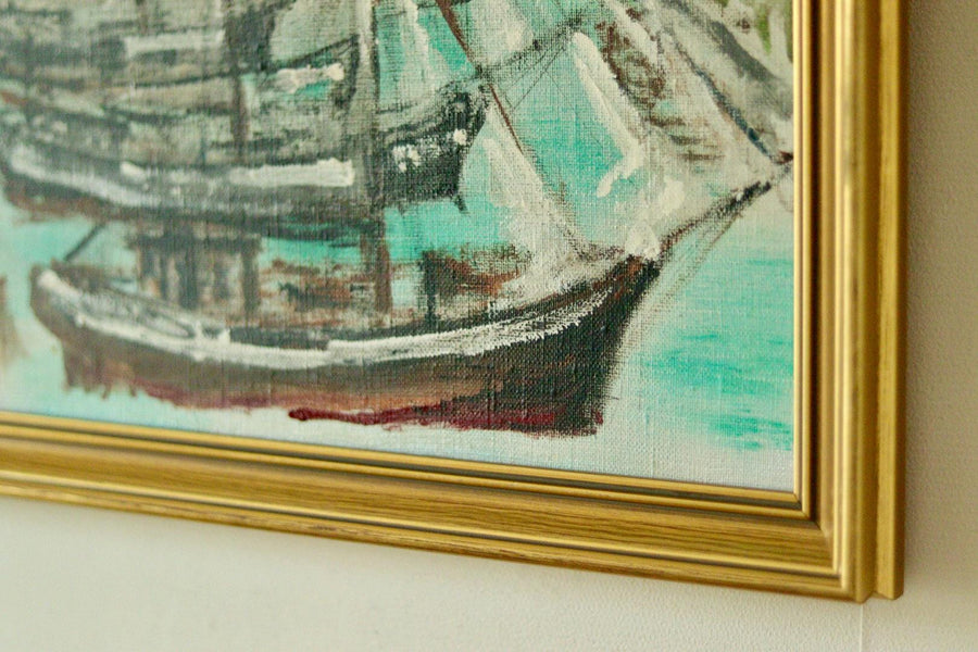 Original Mid-Century Oil on Canvas – “At The Dock”