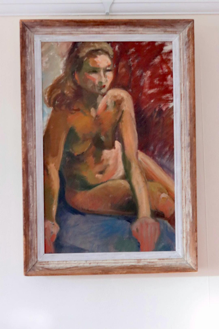 Mid-20th Century Original Oil on Canvas – Nude Woman