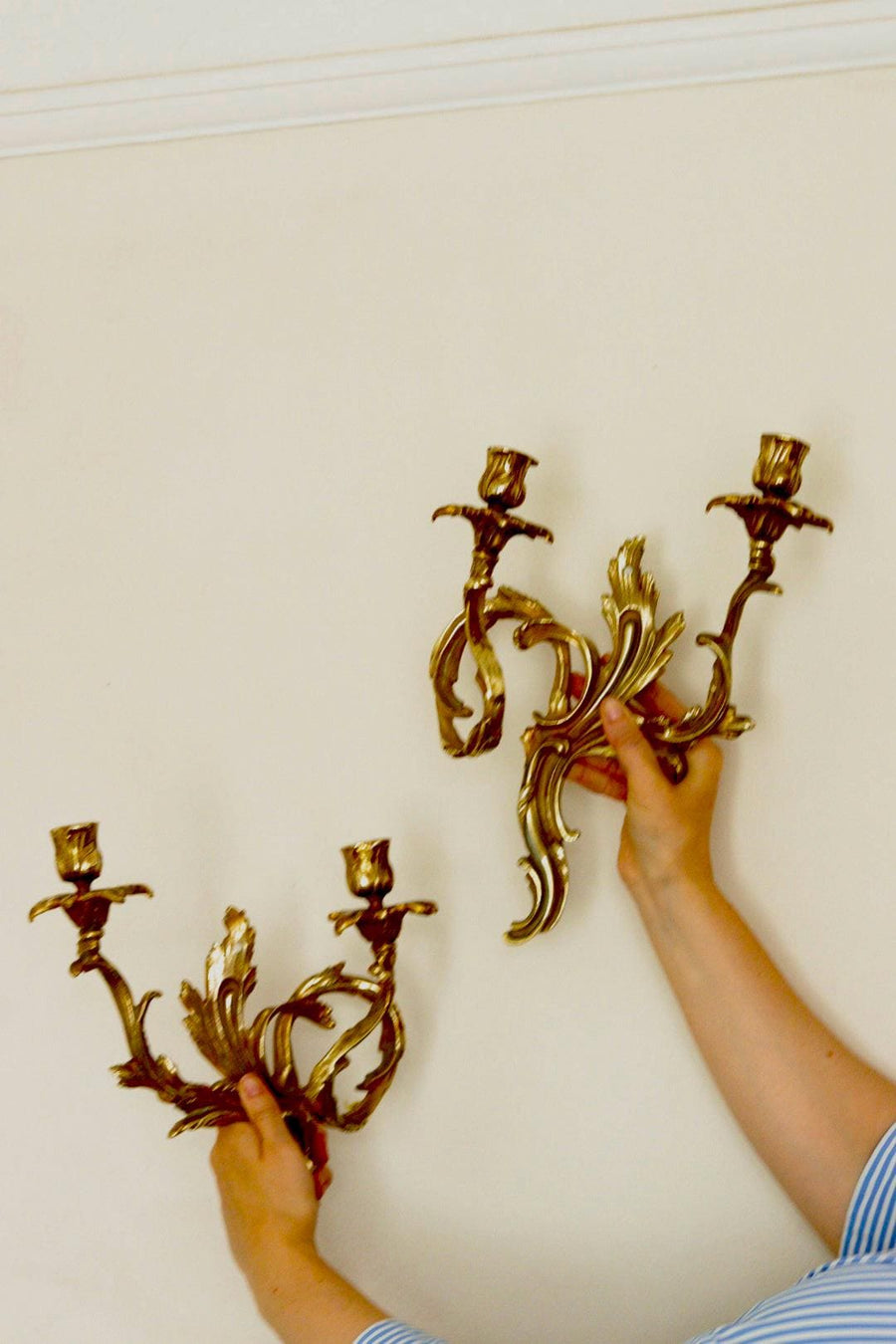 Pair of Brass Louis XV French Wall Sconces
