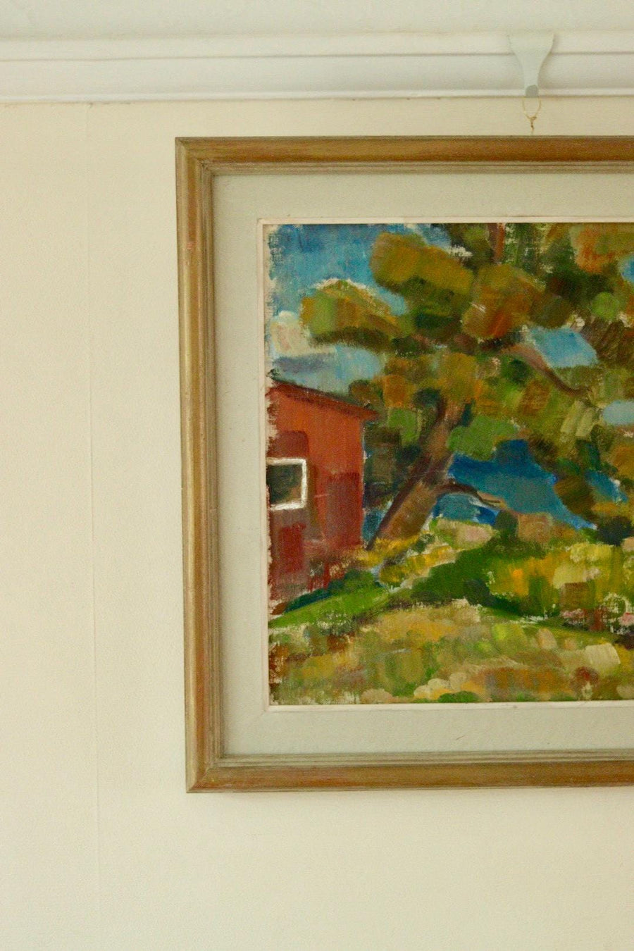 Mid-20th Century Original Landscape Oil Painting on Panel – Coastal Lake Scene