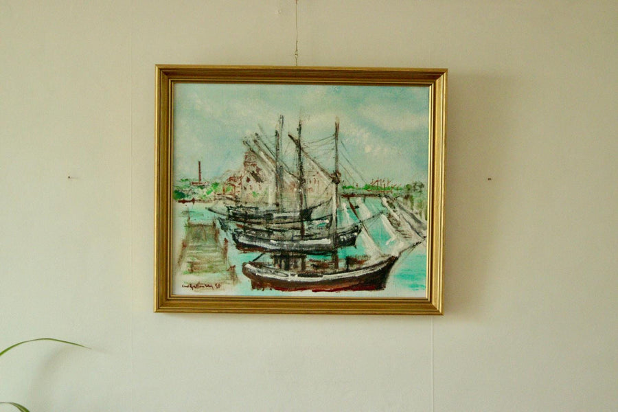 Original Mid-Century Oil on Canvas – “At The Dock”