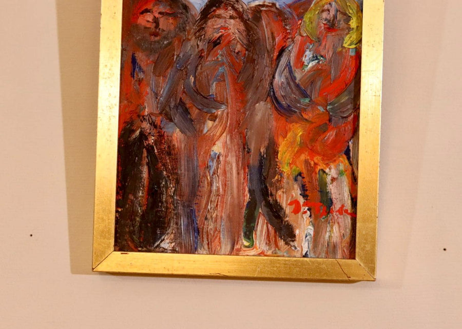 Mid-Century Original Swedish Oil on Panel "Figures "