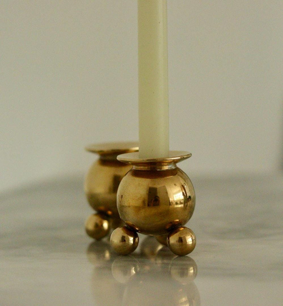 Pair of Mid-Century Swedish Brass Candle Holders by Kolback