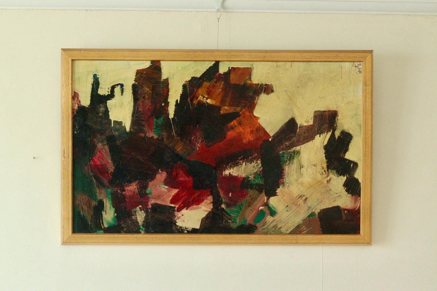 Mid-20th Century Original Abstract Oil on Canvas – Dynamic Composition
