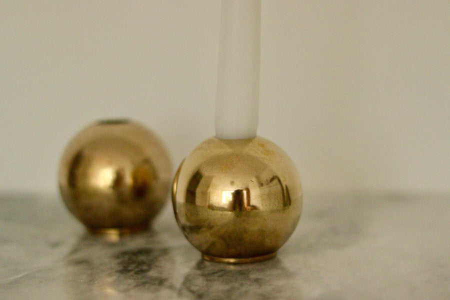 Pair of Mid-Century Swedish Brass Candle Holders