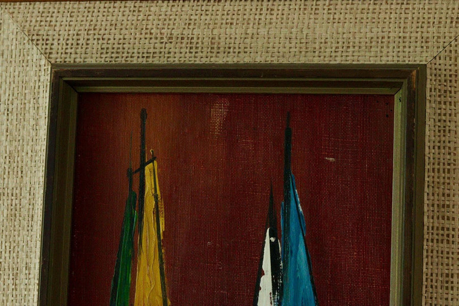 Mid-Century Oil Painting "Sailboats"