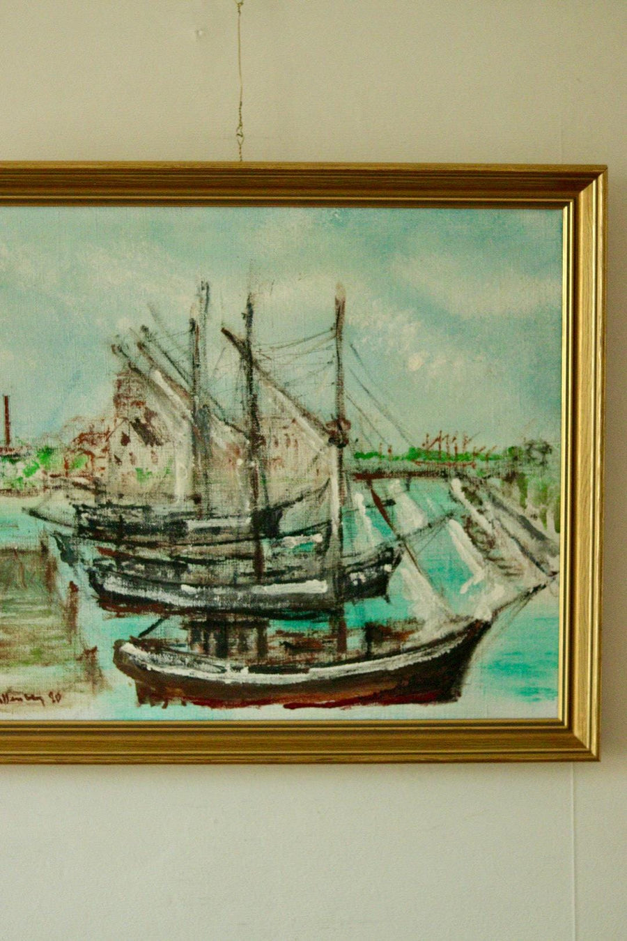 Original Mid-Century Oil on Canvas – “At The Dock”