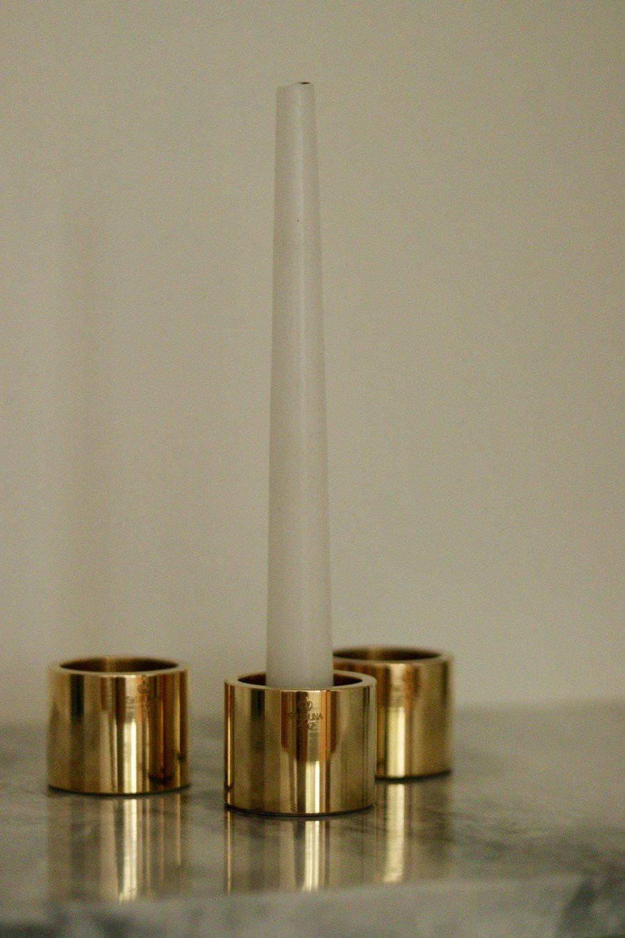 Trio of Mid-Century Swedish Brass Candle Holders By Skultuna