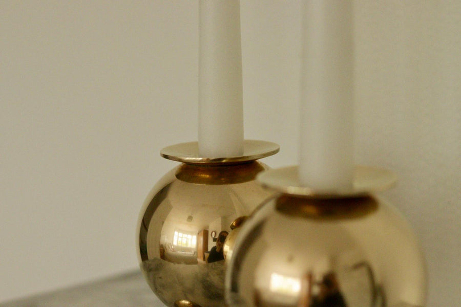 Pair of Mid-Century Swedish Heavy Brass Candle Holders