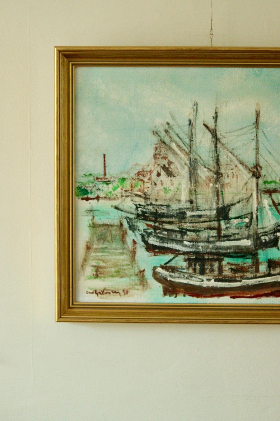 Original Mid-Century Oil on Canvas – “At The Dock”