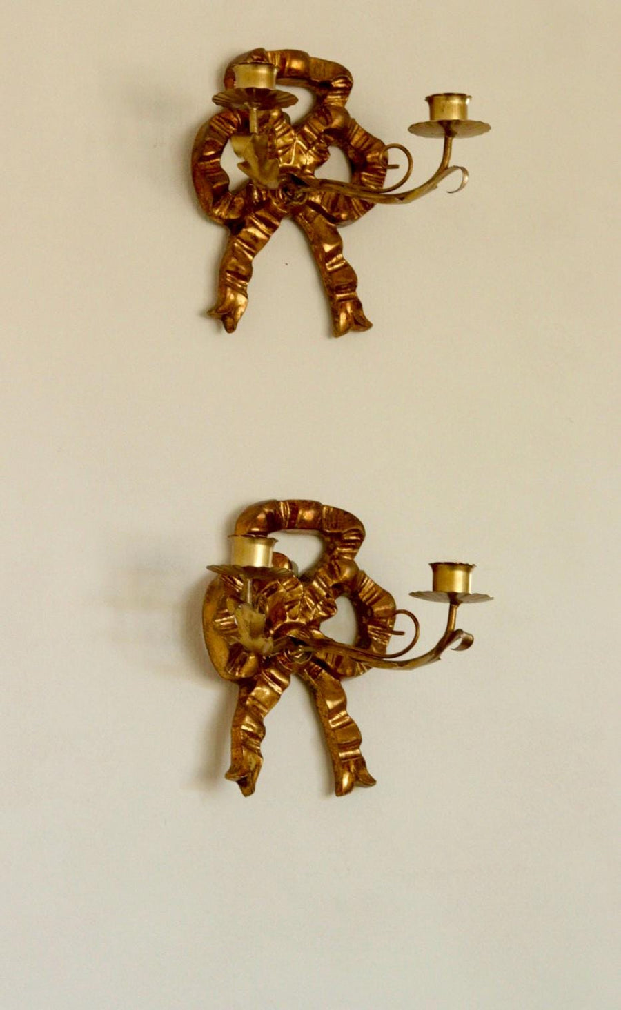 Pair of Vintage Italian Gilded Wooden Bow Sconces