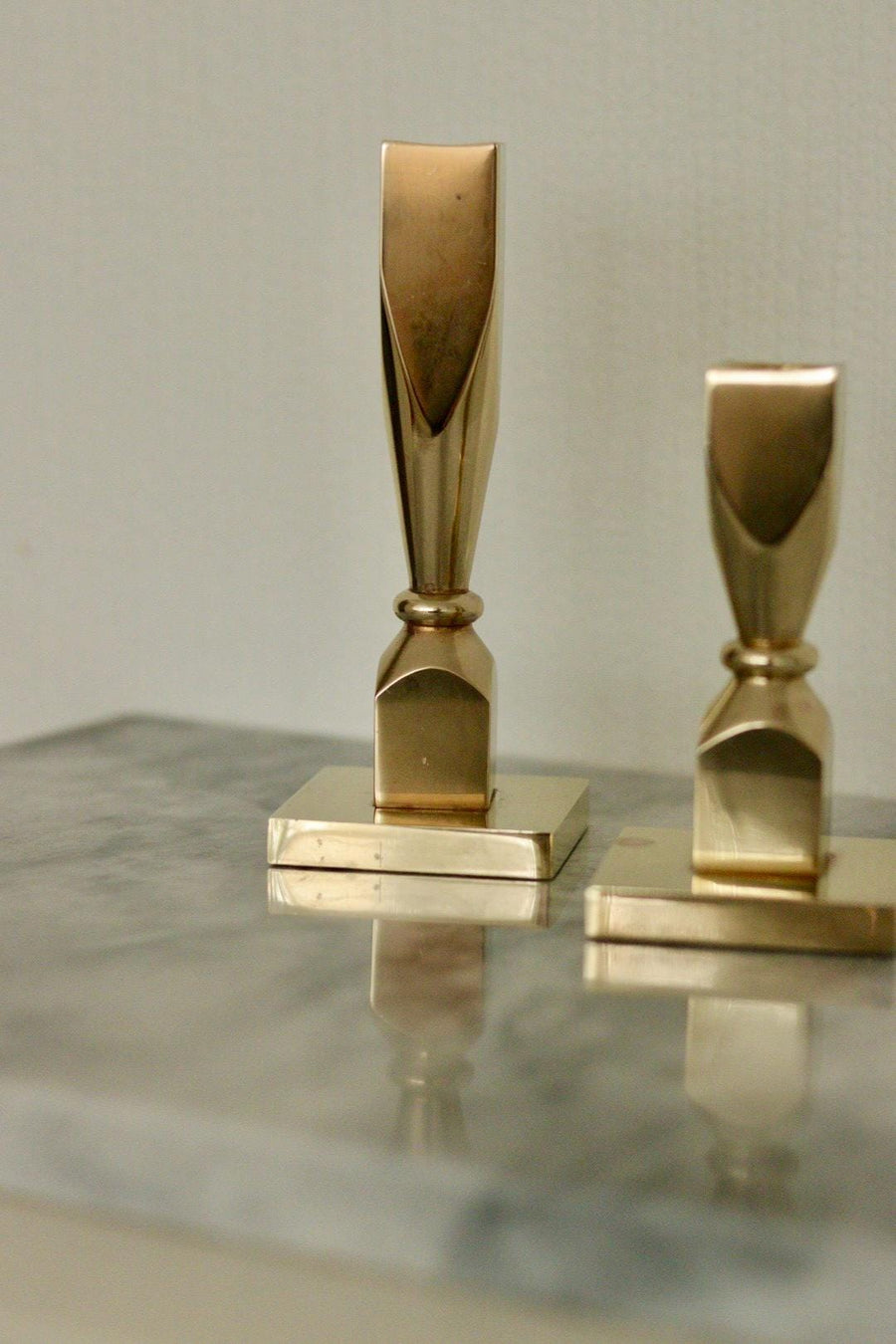 Pair of Mid-Century Swedish Brass Candle Holders