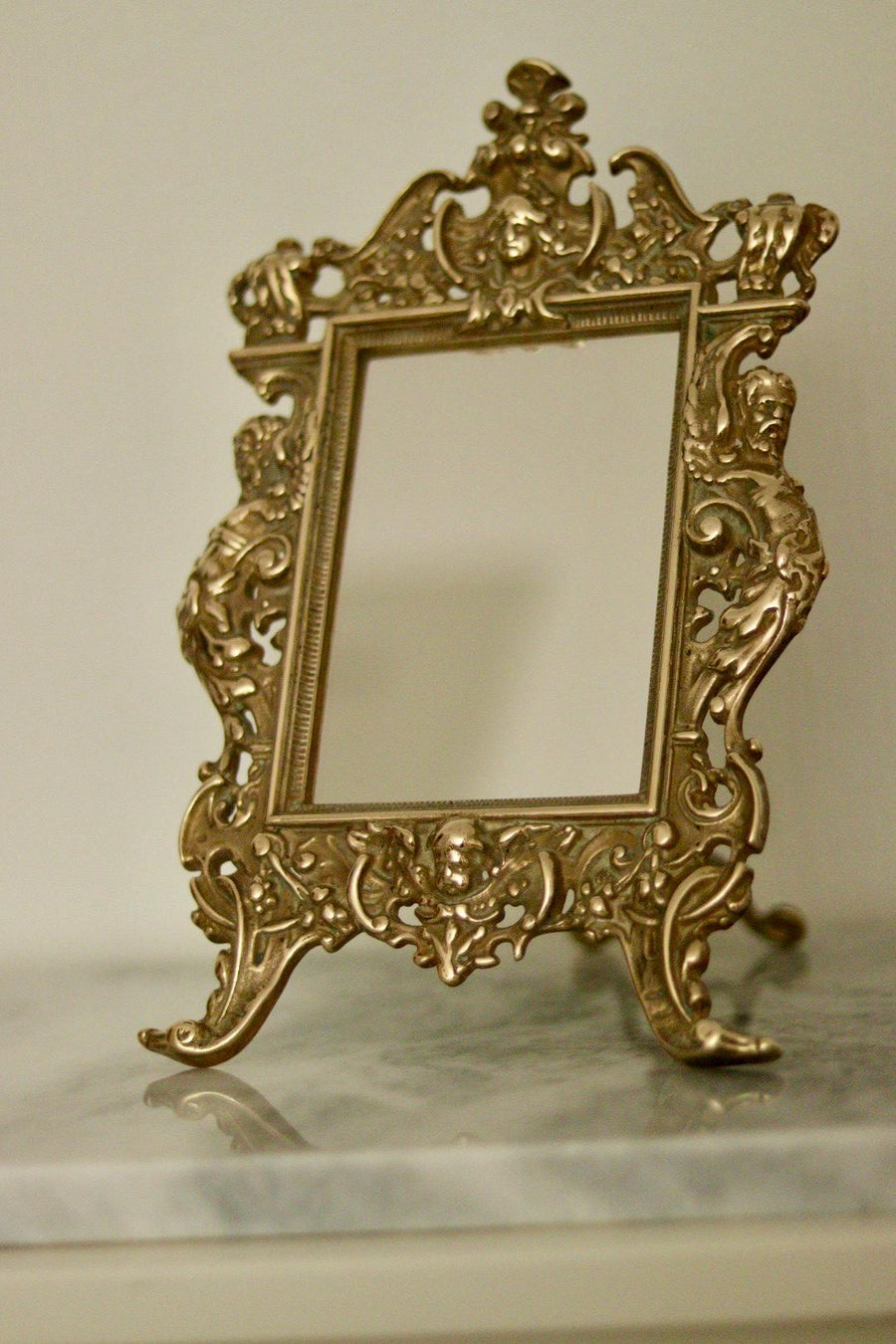 Baroque Antique Brass Mirror on Easel