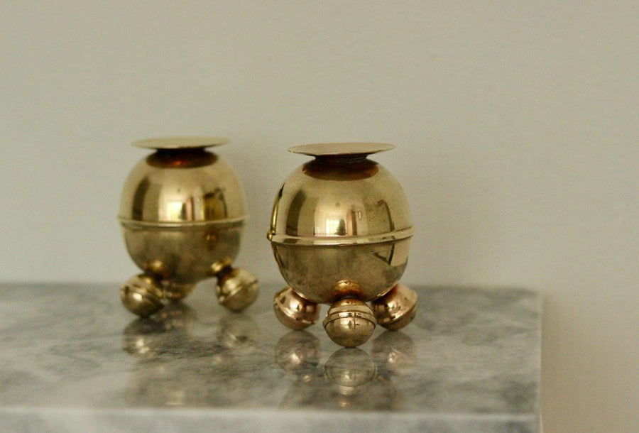 Pair of Mid-Century Swedish Brass Candle Holders