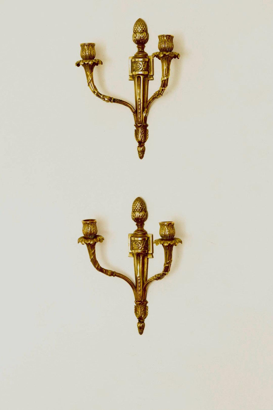 Pair of Vintage Gustavian Style Brass Sconces