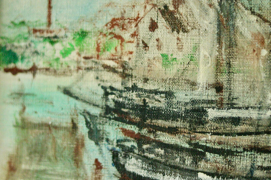 Original Mid-Century Oil on Canvas – “At The Dock”