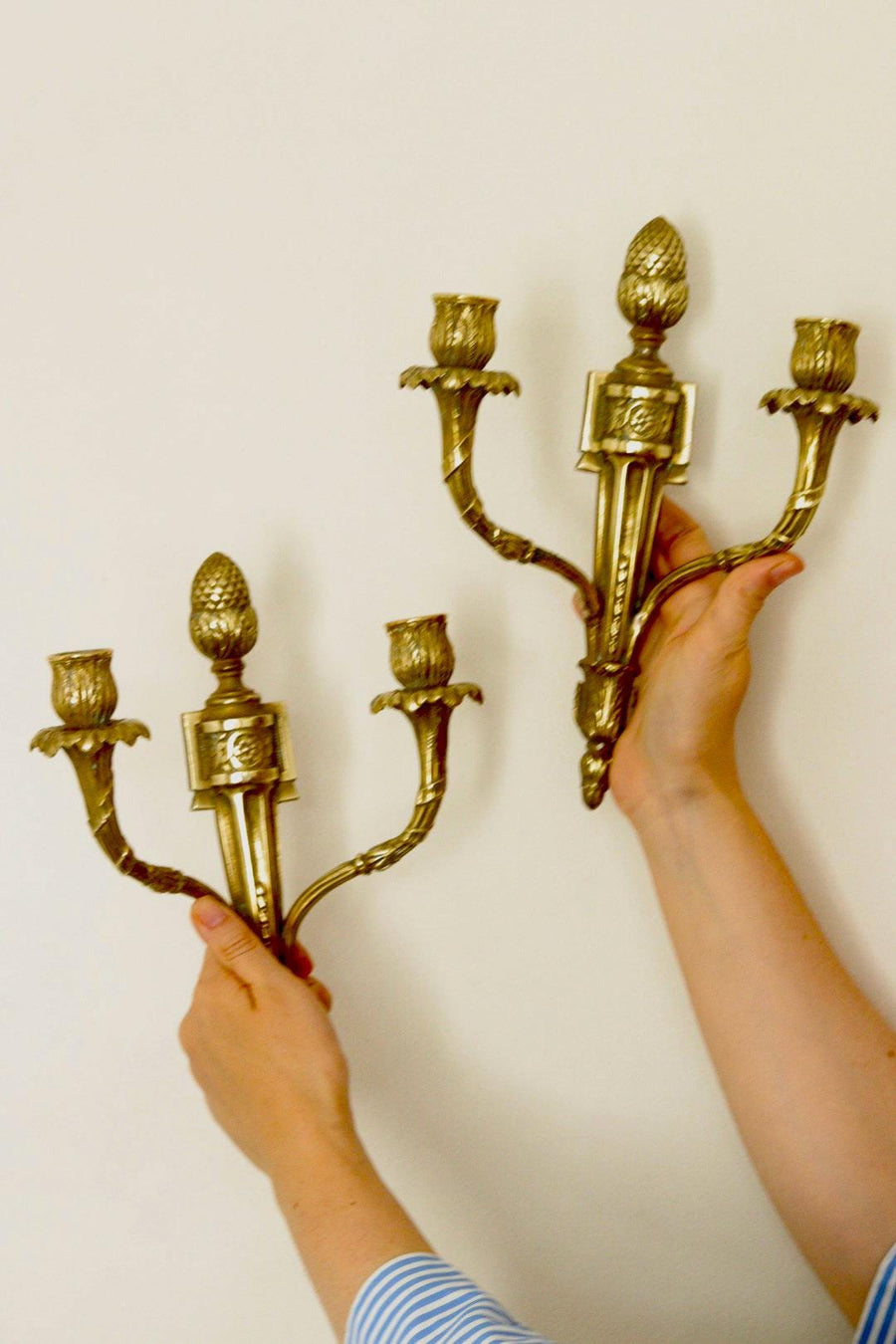 Pair of Vintage Gustavian Style Brass Sconces