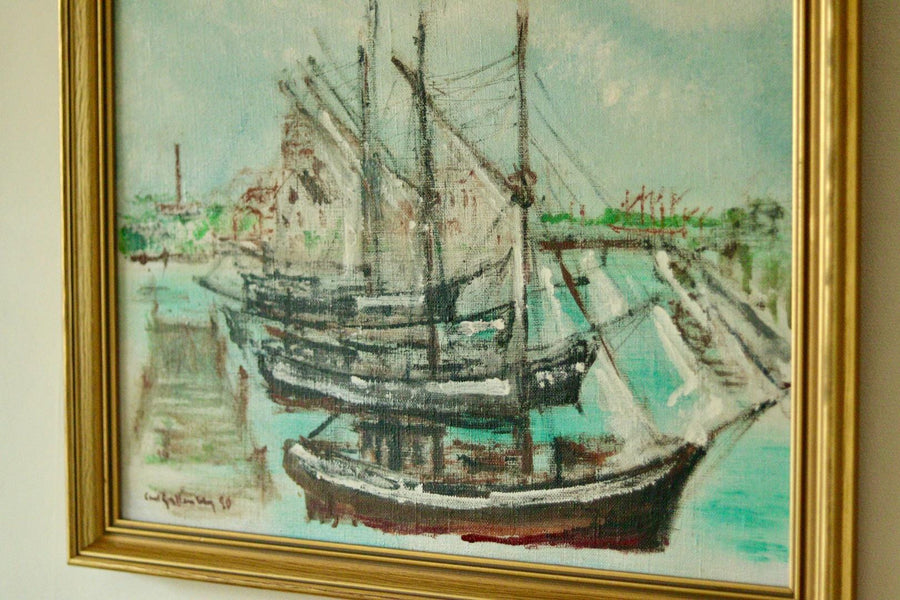 Original Mid-Century Oil on Canvas – “At The Dock”