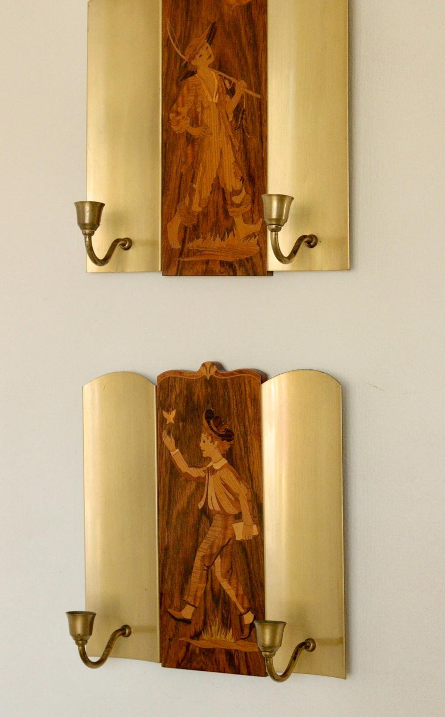 Pair Of Mid Century Swedish Sconces by Mjölby Intarsia